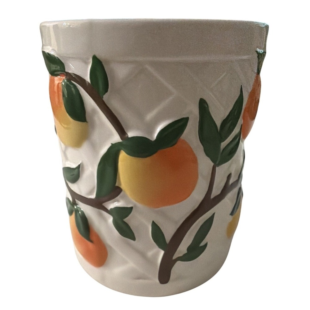 Bath & Body Works x Vera Bradley Candle Holder White Orange Embossed Ceramic